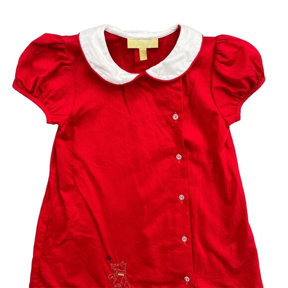 Pixie Lily Corduroy Dress Girls Red Dog Embroidered Button Up Puff Sleeve Size 4 - Picture 3 of 9